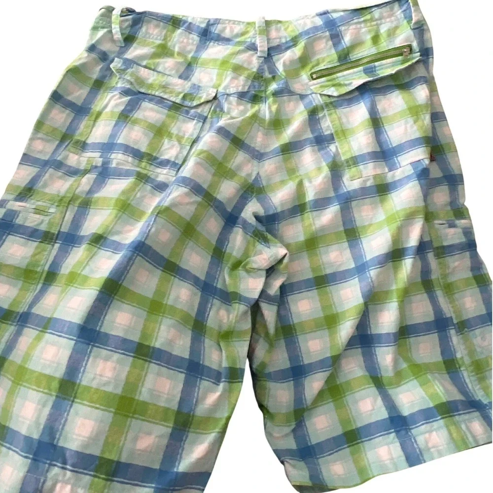 Jordan Mens Plaid Cargo Shorts Blue Green White Size 38 Cotton Jumpman Y2K Retro